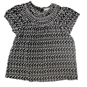 LOFT Smocked Yoke Black White Embroidered Eyelet Blouse XL